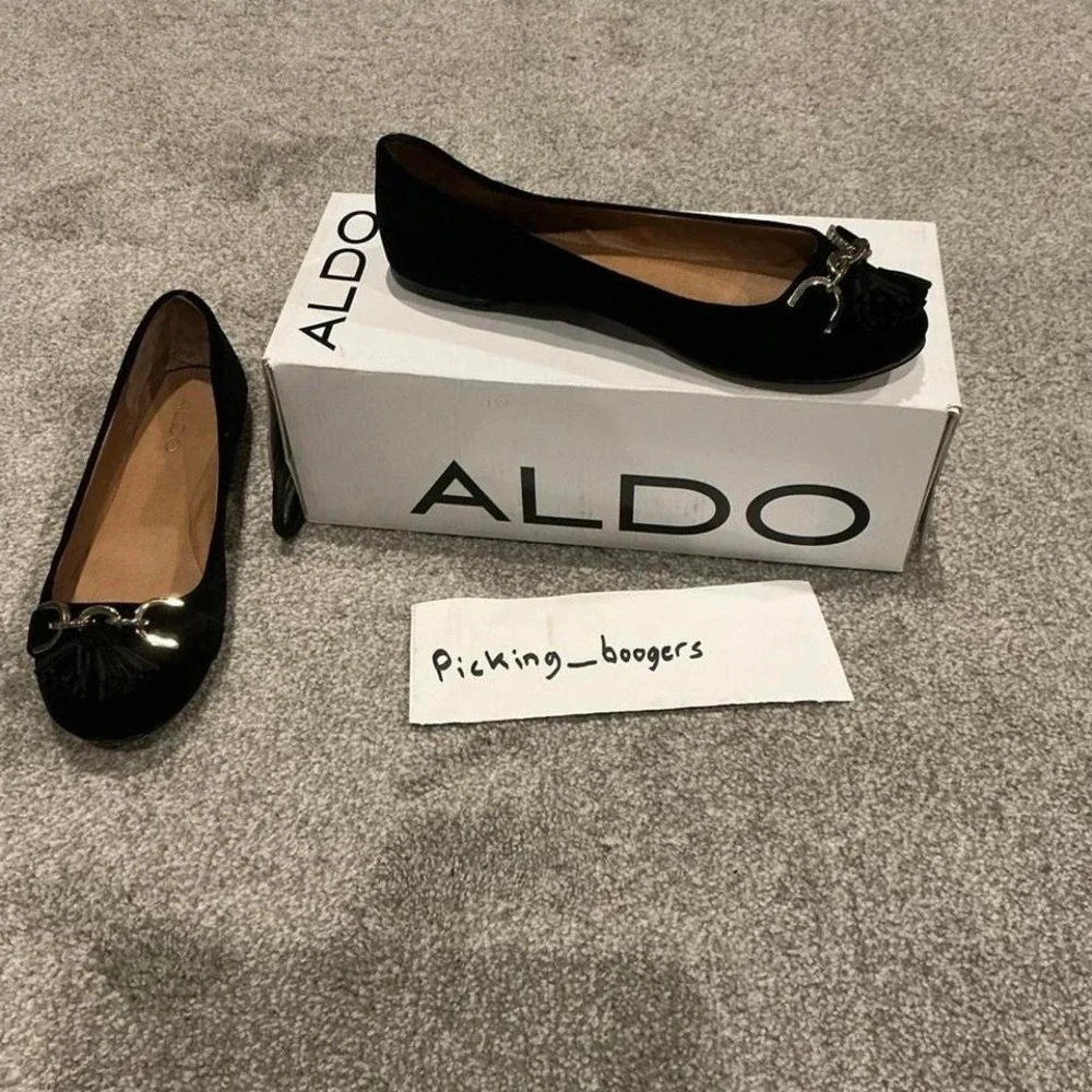 Aldo Women Shoes Patrin Size 7 Black Suede Slip On Loafers Round Toe Flat Heel